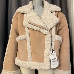 NWT Zara double faced jacket with faux shearling.  Super cute! Size L